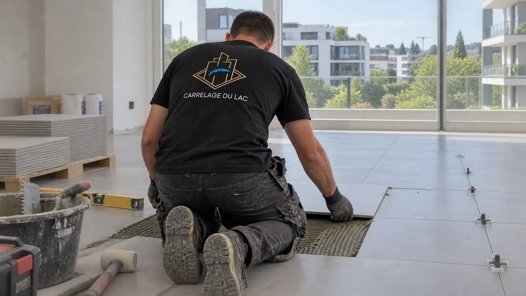 Chantier de carrelage dans un appartement rénové à Renens, Ouest lausannois